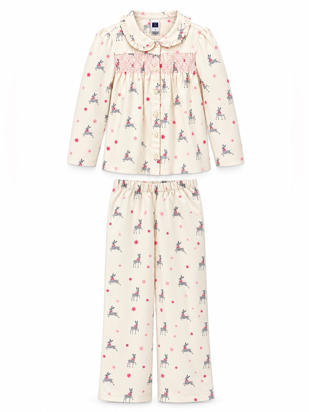 Janie and Jack Cream Reindeer Print Pajama Set with Pink Accents